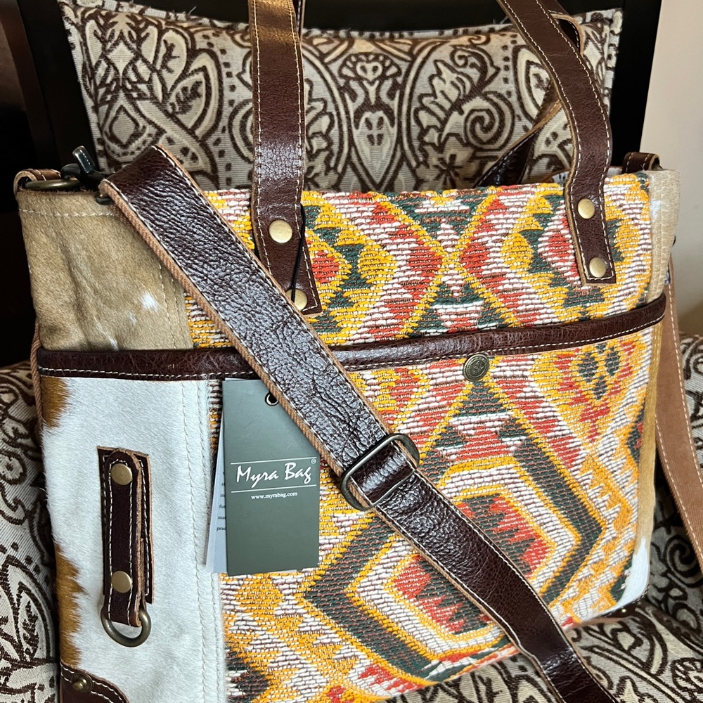 Weekender Shoulder Travel Boho Western New Cowhide Canvas Myra Bag